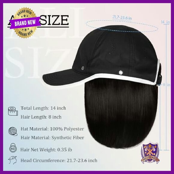 Waterproof Baseball Cap Wig 14in Synthetic Hairpiece Adjustable Quick Dry Hat